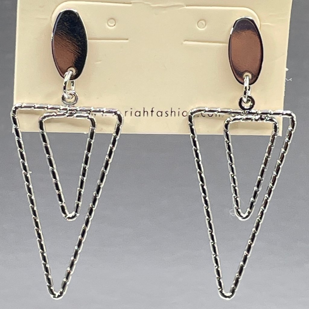 Double Triangle Silver Tone Drop Earrings